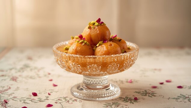 New Gulab Jamun in elegant glass bowl