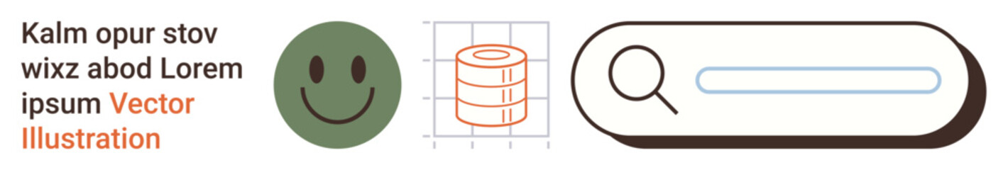Obraz premium Data analysis, research tools, user interface design, visual , positive feedback, database visualization. happy face, layered data chart search bar on white background. Data analysis and research