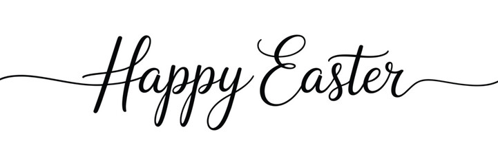 Happy Easter minimalist handwritten typography with decorative line isolated on white background for spring holiday greeting banner design © Zavivec