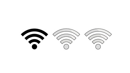 modern wifi signal icons in black and outline styles symbolizing full wireless internet connection digital network and communication technology.