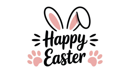 Happy Easter cute typography design with bunny ears and paw prints in pastel colors for spring holiday greeting banner © Zavivec