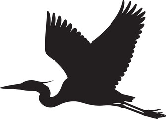 Obraz premium Black silhouette of a blue heron in flight with wings spread wide bird flying
