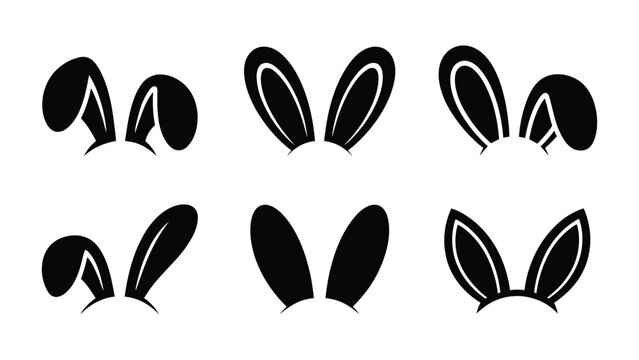 Set of bunny ears silhouettes in black and white isolated on white background for easter holiday decoration and spring design elements
