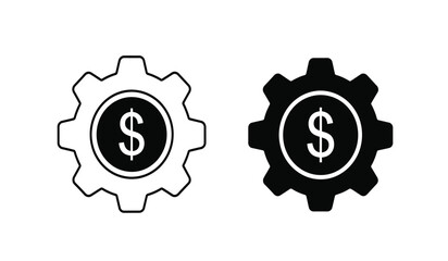 Obraz premium Black and white gear icons with dollar signs on a pure for business and finance concepts