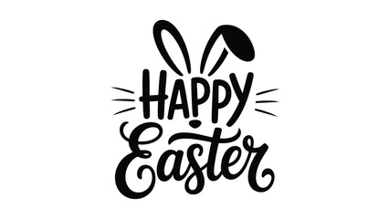Happy Easter black and white typography design with bunny ears and decorative lettering for spring holiday greeting card banner © Zavivec