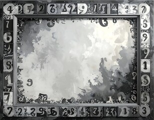 Obraz premium A grayscale image with a central white area surrounded by a border of numbers