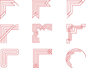 Obraz premium Set of red geometric corner shapes vector minimal abstract line art collection