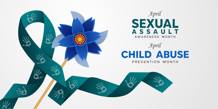 April Is Sexual Assault Awareness Month and Child Abuse Prevention Month. Ribbon, hand and propeller. Great for cards, banners, posters, social media and more. White background.