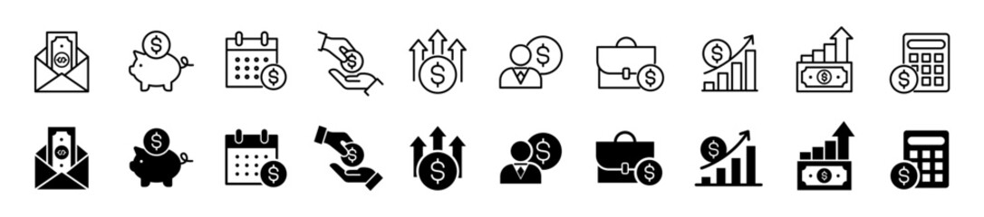 Salary icon set. Profit and income symbol. Vector illustration.