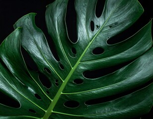 A large, dark green leaf with holes and natural tears