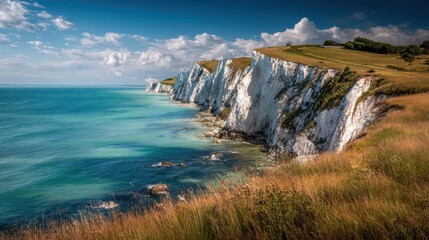 Majestic Coastal Cliffs with Turquoise Waters and Lush Greenery