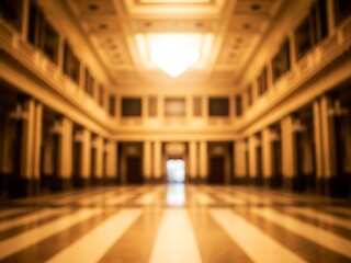 Fototapeta premium Blurred interior perspective of a grand ballroom with marble floor