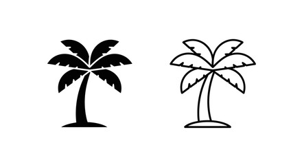 Two palm tree icon set, minimalist black and white line art, vector illustration Vector