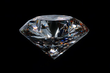 Beautiful diamond with sharp facets reflecting light against a dark background
