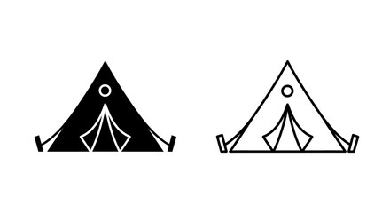 Minimalist tent icon designs, camping symbols, outdoor adventure icons, black and white Vector © Sapla