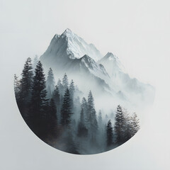 Lush forest landscape with mountains and misty clouds at sunrise in a serene natural setting