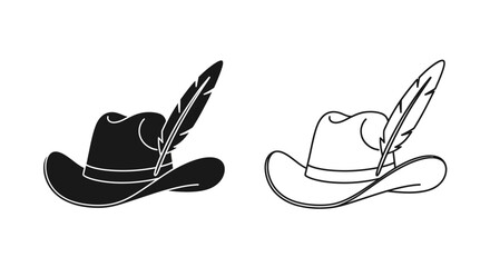 Cowboy hat with feather illustration, vintage western hat with feather drawing Vector © Sapla