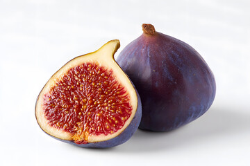 Fresh figs sliced open showcasing their vibrant red insides on a clean white background