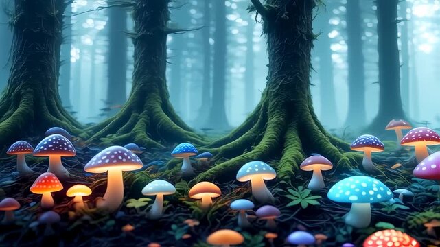 Enchanted Forest of Colorful Mushrooms: A whimsical exploration of nature's hidden wonders