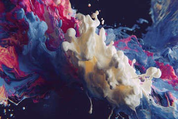 Colorful splashes of paint mix together in a vibrant display of creativity and motion