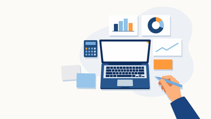 Top View Business Analytics Desk Workspace Flat Vector