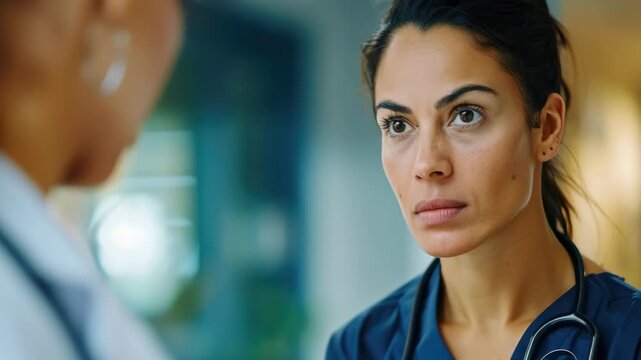 A nurse attentively listens and engages with a patient in a hospital setting, displaying empathy and concern for their well-being.