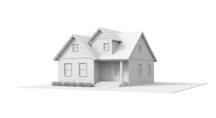 Fototapeta premium Front elevation of a modern two-story house with gabled roofs and a covered porch, viewed from the front.