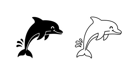 Obraz premium Two dolphins swimming in the ocean, vector illustration, black and white Vector