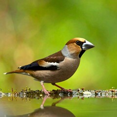 A small bird stands on water