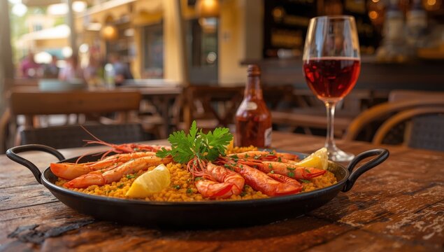 lunch in Spain featuring langoustines and paella