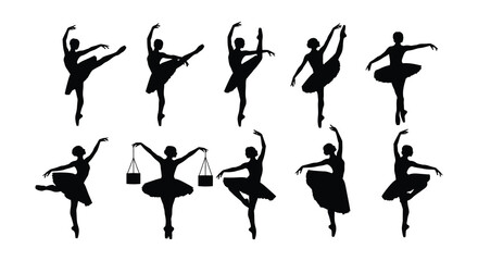 Silhouettes of ballet dancers in various dynamic poses © Nayem