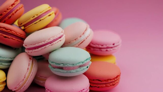 Close-up of assorted flavored macaron cookies
