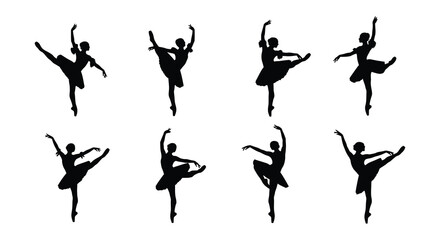 Silhouettes of ballet dancers in various dynamic poses © Nayem