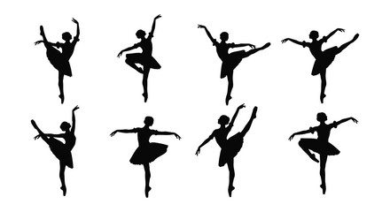 Silhouettes of ballet dancers in various dynamic poses © Nayem