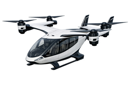 White electric vtol air taxi on transparent background