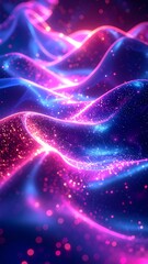 Obraz premium A vibrant, abstract digital artwork featuring glowing neon waves
