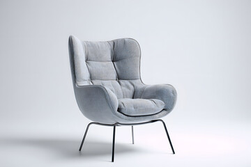 Modern chair design in soft grey fabric on simple metal legs for home decor
