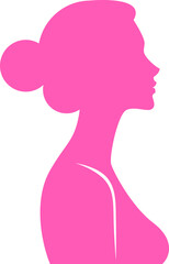 Elegant silhouette of a woman in profile, stylized with a minimalist aesthetic, showcasing a bun hairstyle, ideal for beauty, fashion, and feminine design concepts, over white background.