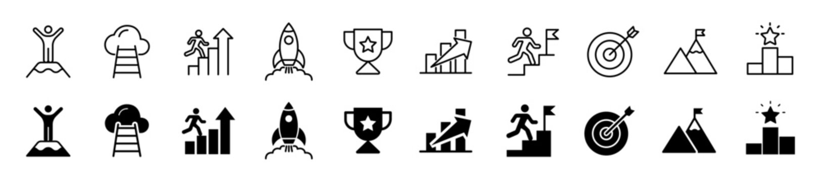 Motivation icon set. Personal growth and achievement symbol. Vector illustration.