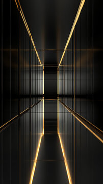 Sleek black surface with parallel lines of golden light