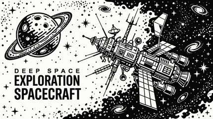 Obraz premium deep space exploration spacecraft spaceship traveling beyond planet orbit across galaxy universe with visible stars showing cosmic mission rocket technology propulsion system