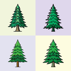 Obraz premium Four Spruce Trees on Different Color Backgrounds Vector Illustration