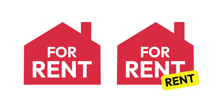 Professional For Rent Real Estate Silhouette Set &ndash; Red House Icons with Optional High-Visibility Yellow Tag