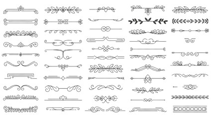 Collection of decorative elements and dividers displayed in a grid layout for graphic design purposes from a direct viewpoint