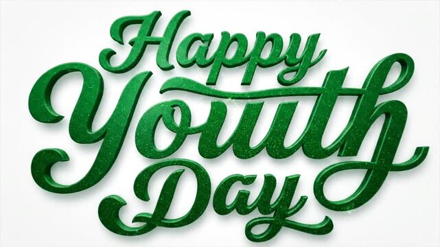 Happy Youth Day green glitter script text on white background