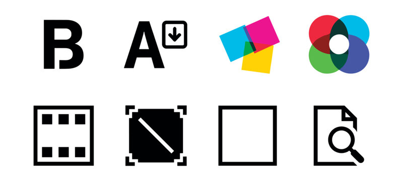 Graphic design and document editing software icons set
