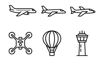 Aviation line icons set