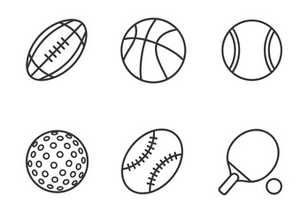 Fototapeta premium Sports equipment line drawings set