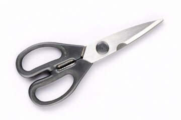 Fototapeta premium Kitchen scissors isolated on white background, close-up.