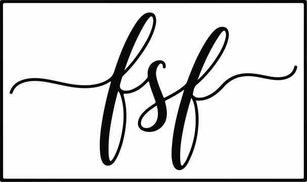 A simple black script font "fsf" inside a black rectangle frame